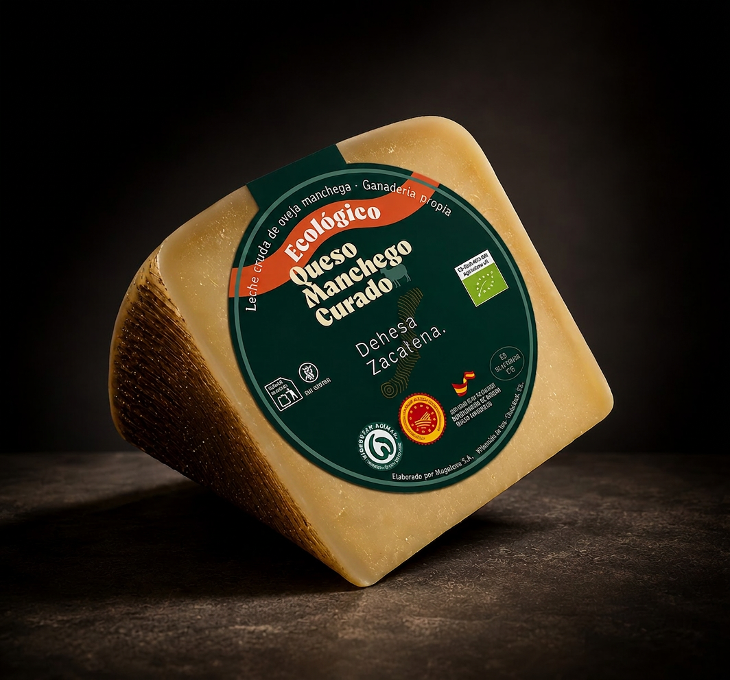 Queso Manchego Ecológico Curado Leche Cruda · fotografía editorial